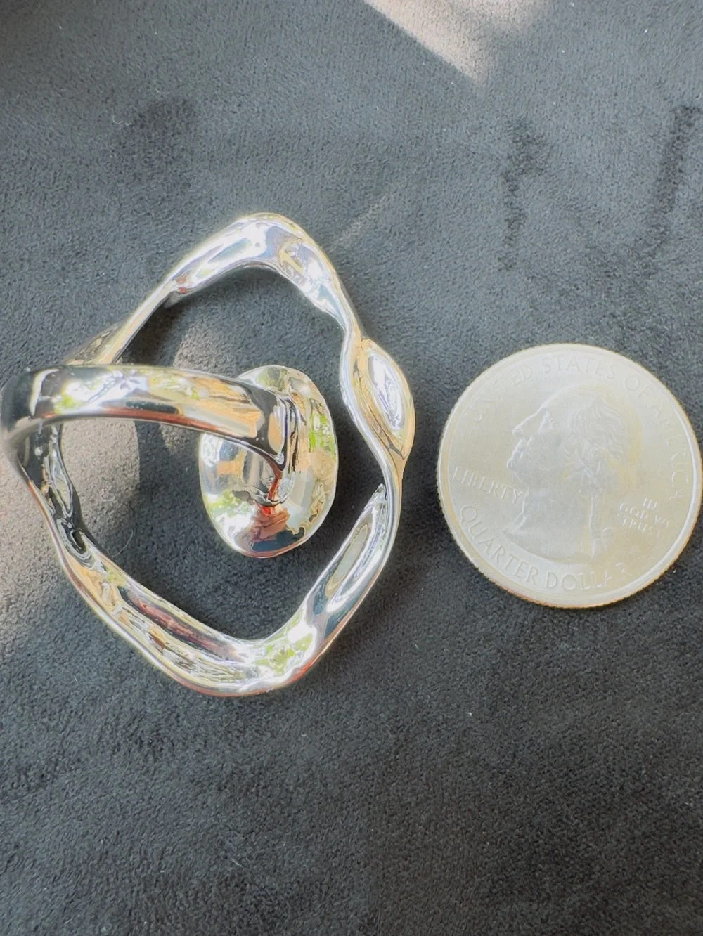 Silver-Tone Statement Ring with Grey Faceted Oval Crystal